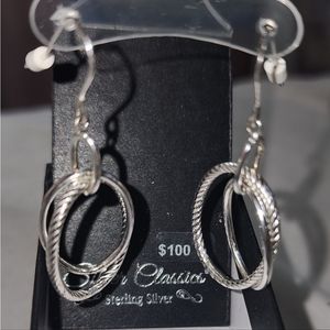 NWT Sterling Silver Silver Classics Double Hoop Long Dangling Earrings